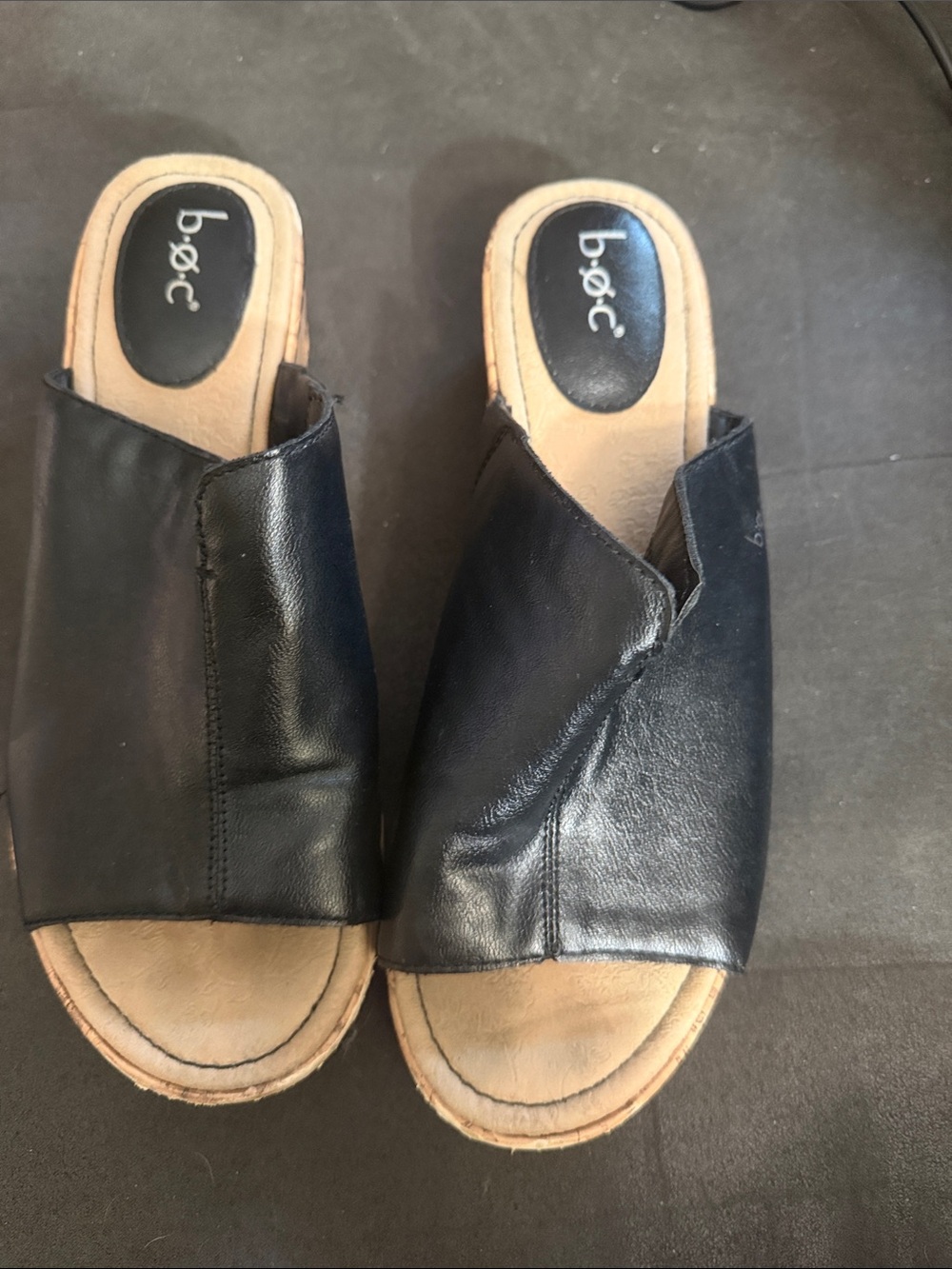 b.o.c. Black Leather Slip-On Mule Sandals